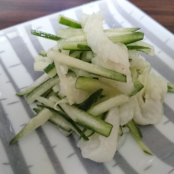 簡単おつまみ♪えんがわとキュウリのゆず胡椒あえ☆